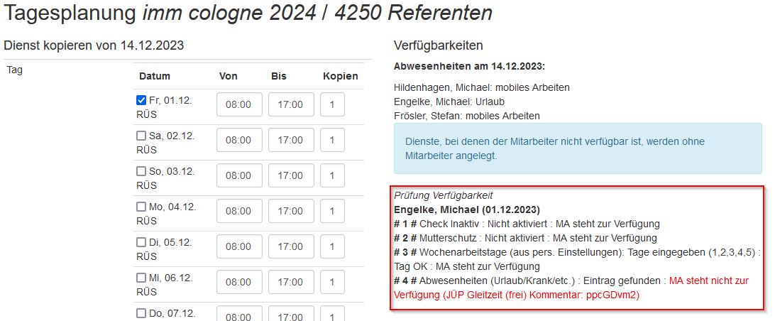 Kopiermodus Verfügbarkeitsprüfung