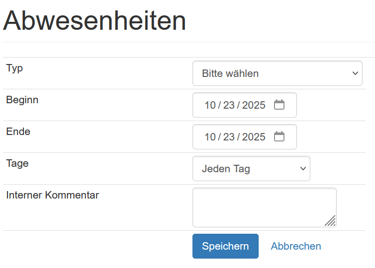 Formular Abwesenheiten