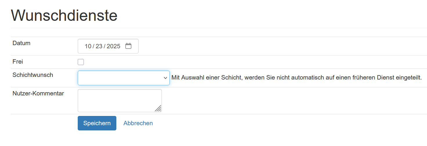 Formular Wunschdienste